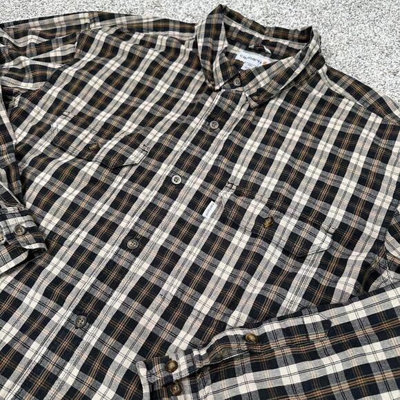 Carhartt Other - Carhartt Long Sleeve Button Shirt Men's 2XL Relaxed‎ Fit Brown White Plaid Hike
